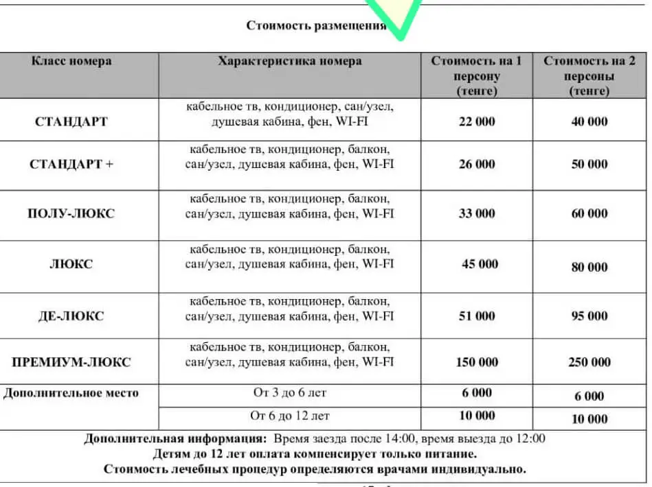 Санаторий Katya Grand Сарыагаш Прайс лист